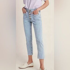 Anthropologie Pilcro high rise slim stripe jean pant button fly 29 NWT